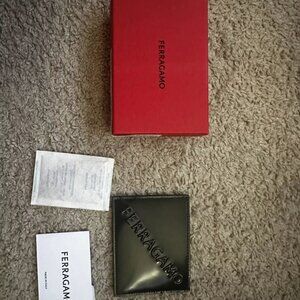 Salvatore Ferragamo Slim Black Embossed Patent Leather Card Case Wallet